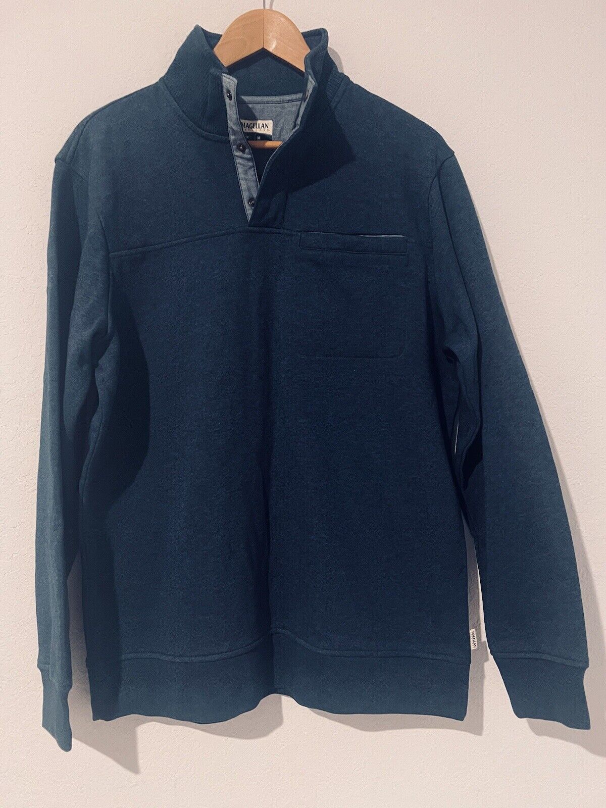 Magellan Mens Campfire Mock Sweater/Jacket Sz M Blue Pullover 1/4 Snap Outdoor