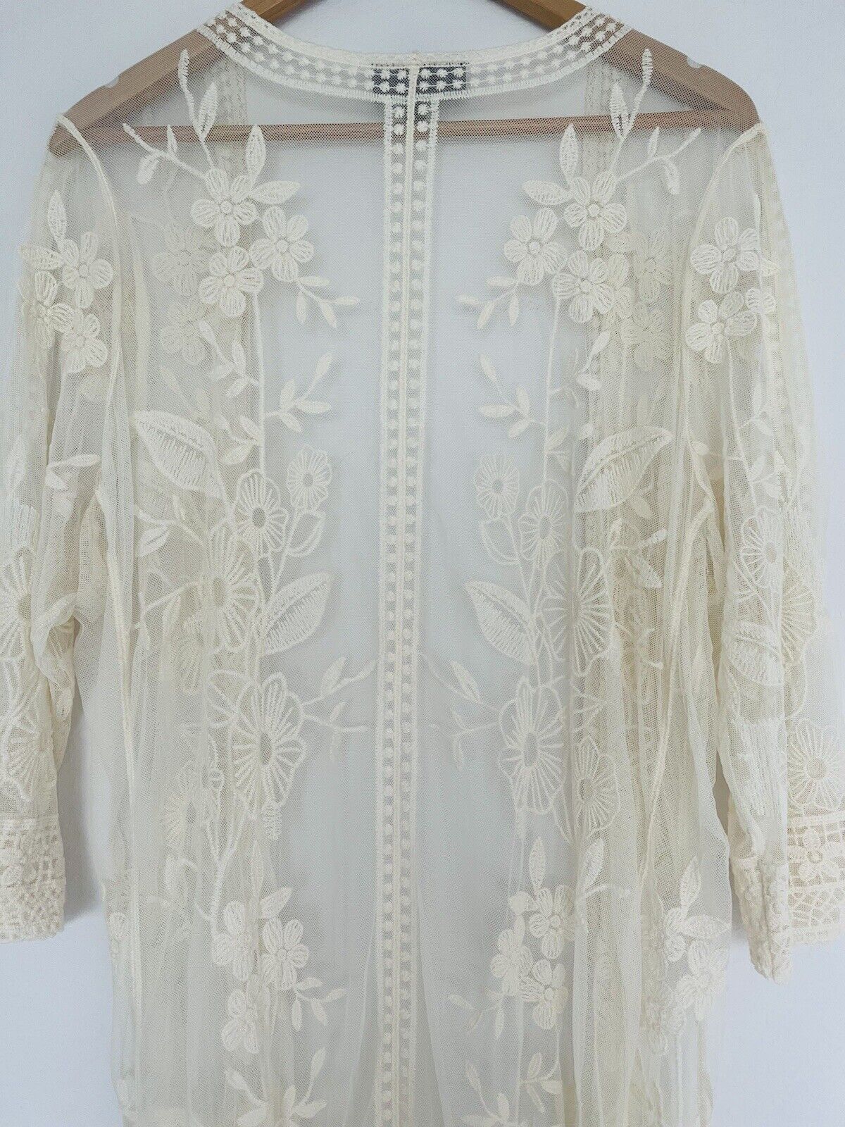 LANE BRYANT Cream Lace Overlay Kimono Cardigan Sz 14/16 Cover Up Boho Western