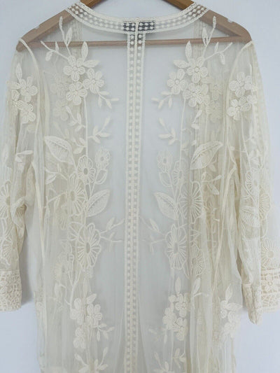 LANE BRYANT Cream Lace Overlay Kimono Cardigan Sz 14/16 Cover Up Boho Western