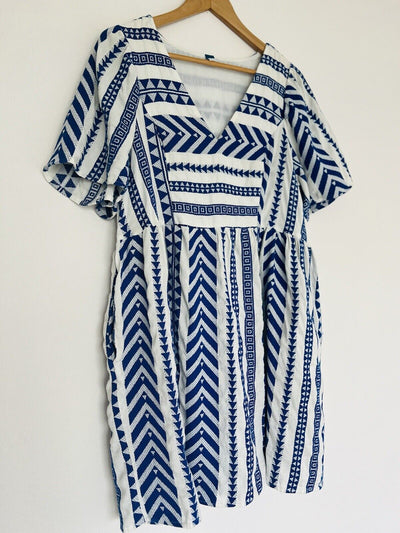 OLD NAVY Woven Dress Sz L Short Sleeve Pockets Aztec Boho Southwestern Tunic