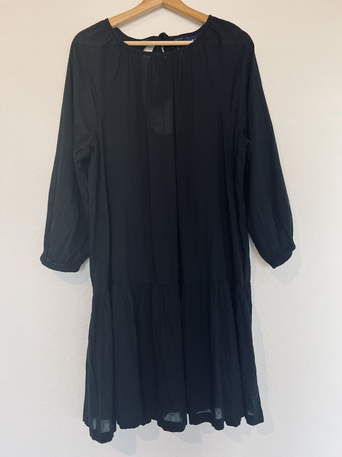 GAP Black Drop Waist Dress Sz L Tie Back Sheer Coverup Boho