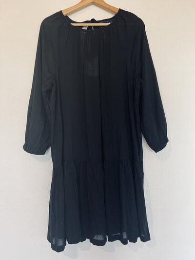 GAP Black Drop Waist Dress Sz L Tie Back Sheer Coverup Boho