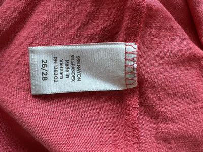 Ava & Viv NWT Coral Orange Ruched Shoulder Top Sz 26/28 Jersey Knit Stretch Top