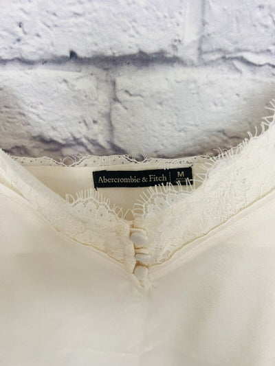 ABERCROMBIE & FITCH Camisole Tank Top Ivory Button Lace Trim Sz S Fairy Romantic