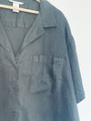 H&M Shirt Women XL Button Down Linen Boxy Pocket Black Minimalist