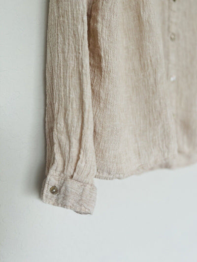 TAHARI 100% Linen Button Up Top Tan European Flax Lightweight Boxy Relaxed Boho
