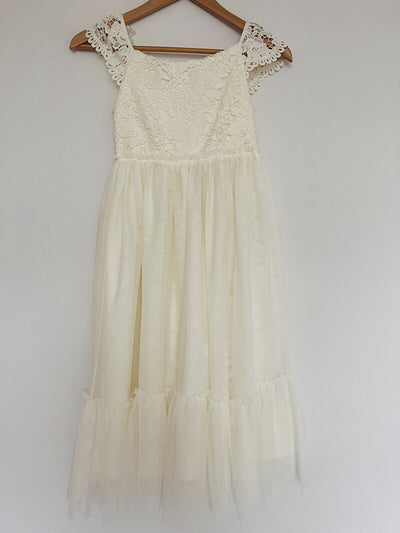 H&M Crochet Lace Tulle Tired Dress Sz 8 Girls Ruffle Hem Holiday Easter Formal