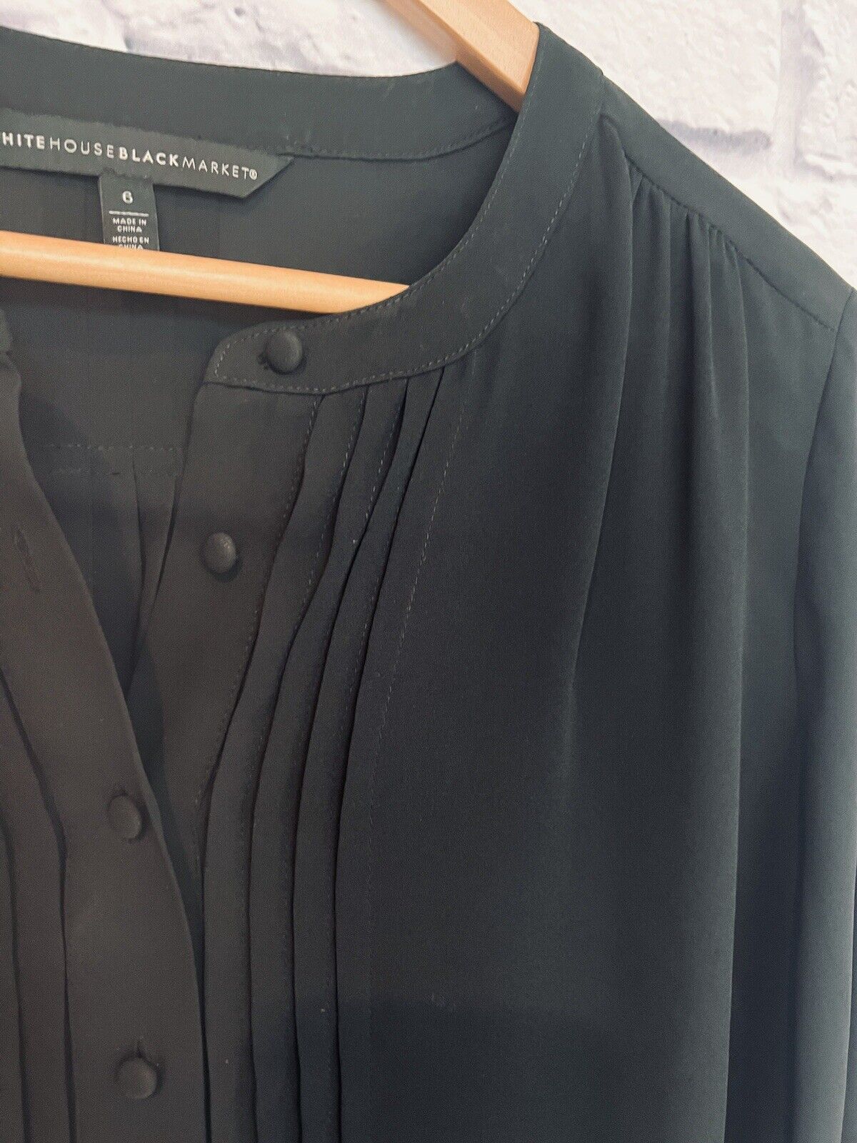 WHBM Sheer Black Botton Down Blouse Sz 6 Pleated Flowy Fit Career Workwear