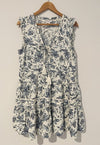 LUCKY BRAND Blue Paisley Dress Sz L Sleeveless Ruffle Tie Neck Crochet Boho
