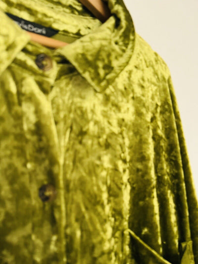 DAVI & DANI Green Crushed Velvet Velour Shirt Dress 2XL Button Front Long Too