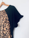 UMGEE Black Dress Leopard Animal Print Sz S Linen Boho Western Fringe Edge