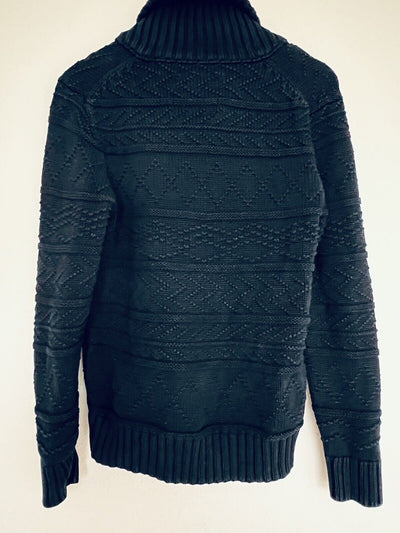 AMERICAN EAGLE Mens Chunky Sweater Sz M Shawl Collar Pullover Heavy Knit Navy