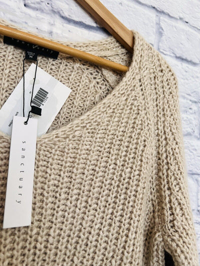 SANCTUARY NWT Chunky Knit Sweater Sz M Long Sleeve V-Neck Cotton/Alpaca Hi-Low
