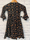 MINI ANGEL Girls 10 Black Dress Rayon Layered Lined Gometric Print Bows Flowers