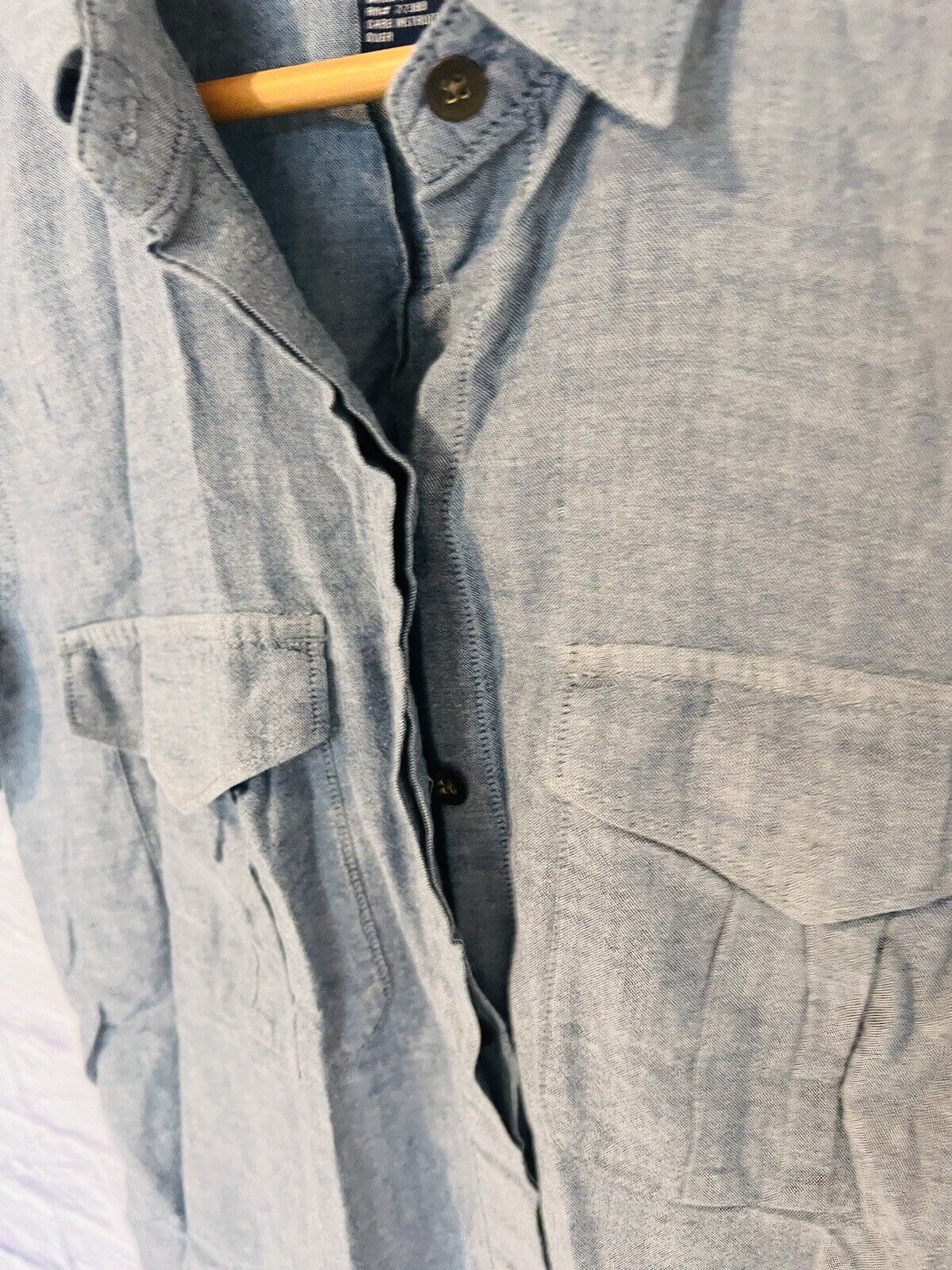MADEWELL Womens Botton Up Shirt Gray Sz M Short Sleeve Classic Workwear Career
