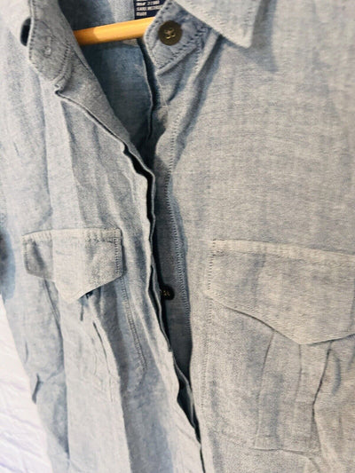MADEWELL Womens Botton Up Shirt Gray Sz M Short Sleeve Classic Workwear Career