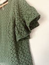 LANE BRYANT Olive Ruffle Sleeve Eyelet Blouse Sz 18 Lined Cropped Boho Top