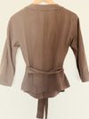 TALBOTS Womens Open Front Coat Sz 4 3/4 Sleeve Tie Waist Brown Jacket Office