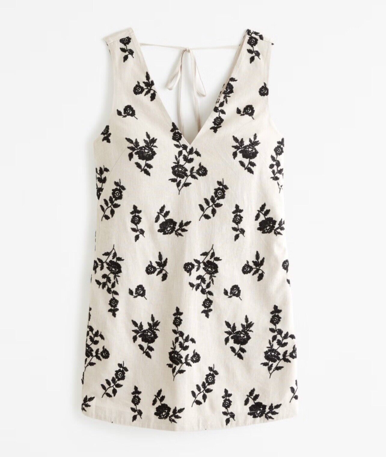 ABERCROMBIE  & FITCH Gray Floral Embroidered Dress Sz XS Linen Blend V-Neck