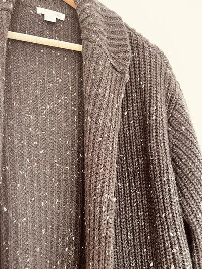 J. Jill Speckled Open Front Cardigan Sweater Sz S Brown Lambs Wool Pockets Boho