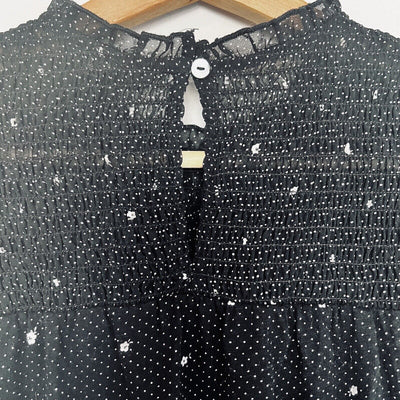 LUCKY BRAND Ditsy Floral Blouse Sz S Long Sleeve Black Smocked Neck Top Boho