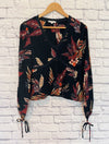 PATRONS OF PEACE Womens Multicolor Floral Blouse Sz M Crochet Tie Sleeves Boho