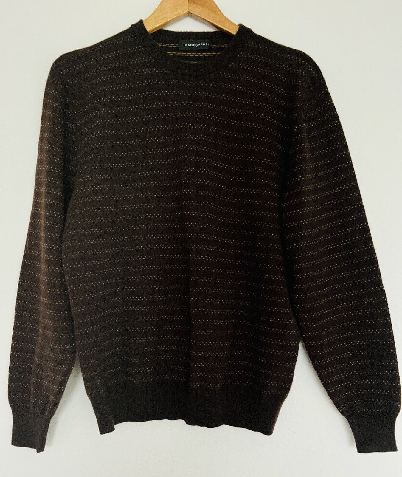 JHANE BARNES 100% Cashmere Sweater Sz M Brown Geometric Stripe Dot