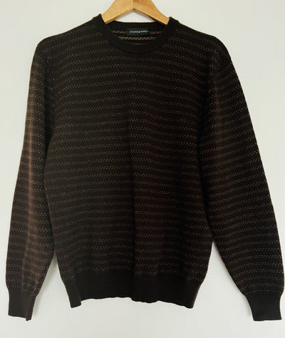 JHANE BARNES 100% Cashmere Sweater Sz M Brown Geometric Stripe Dot