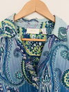 CHICO’S Paisley Blouse Sz Large Blue Lightweight Cotton Metallic Stripe Large