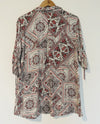 JOHN MARK Beige Floral Button 1/2 Button Shirt Sz XL Ruched Pocket Wire Tunic