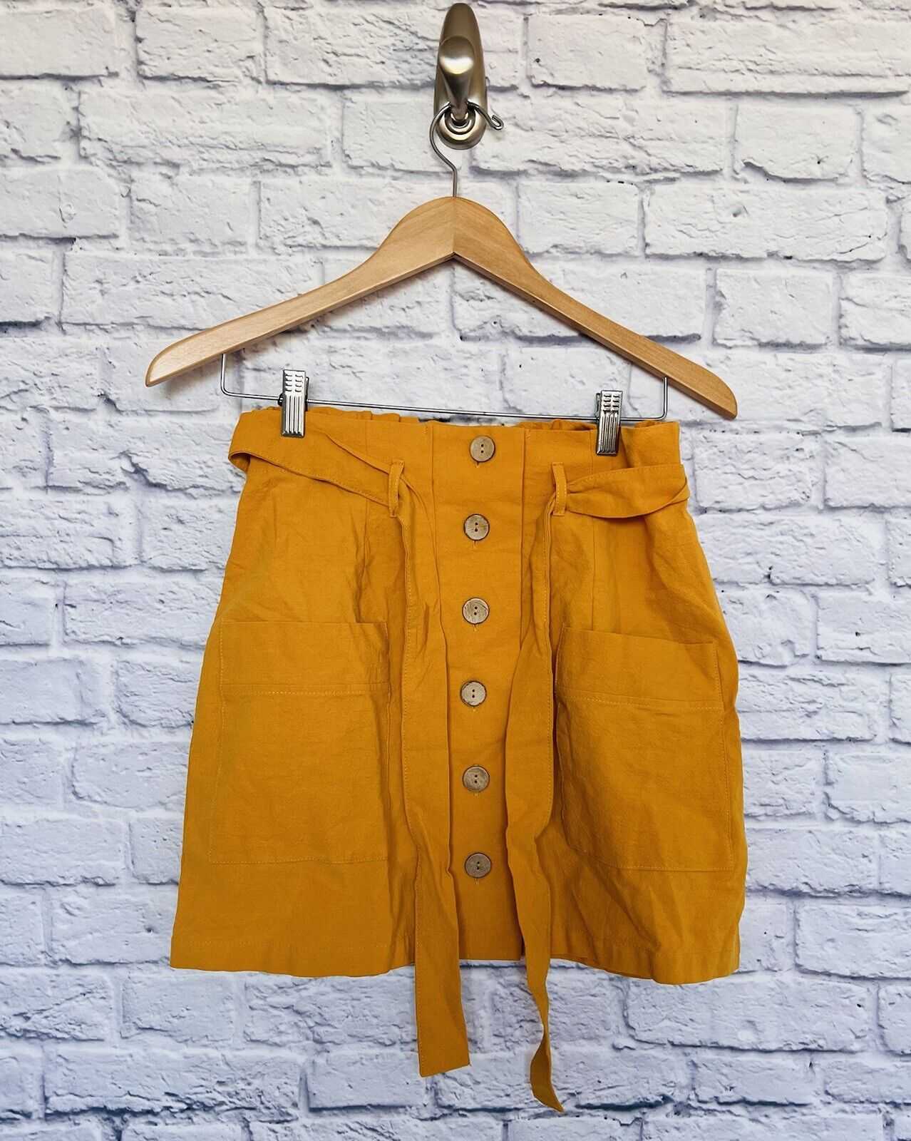 HESPERUS Mustard Yellow Paperbag Waist Mini Skirt Size M