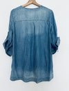 ANTHROPOLOGIE Dear John Chambray Denim Lace Up Tunic Blouse Sz S Roll Tab Boho