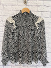 ANN TAYLOR Floral Smock Ruffle Blouse Sz P Small Ditsy Flower Workwear Career