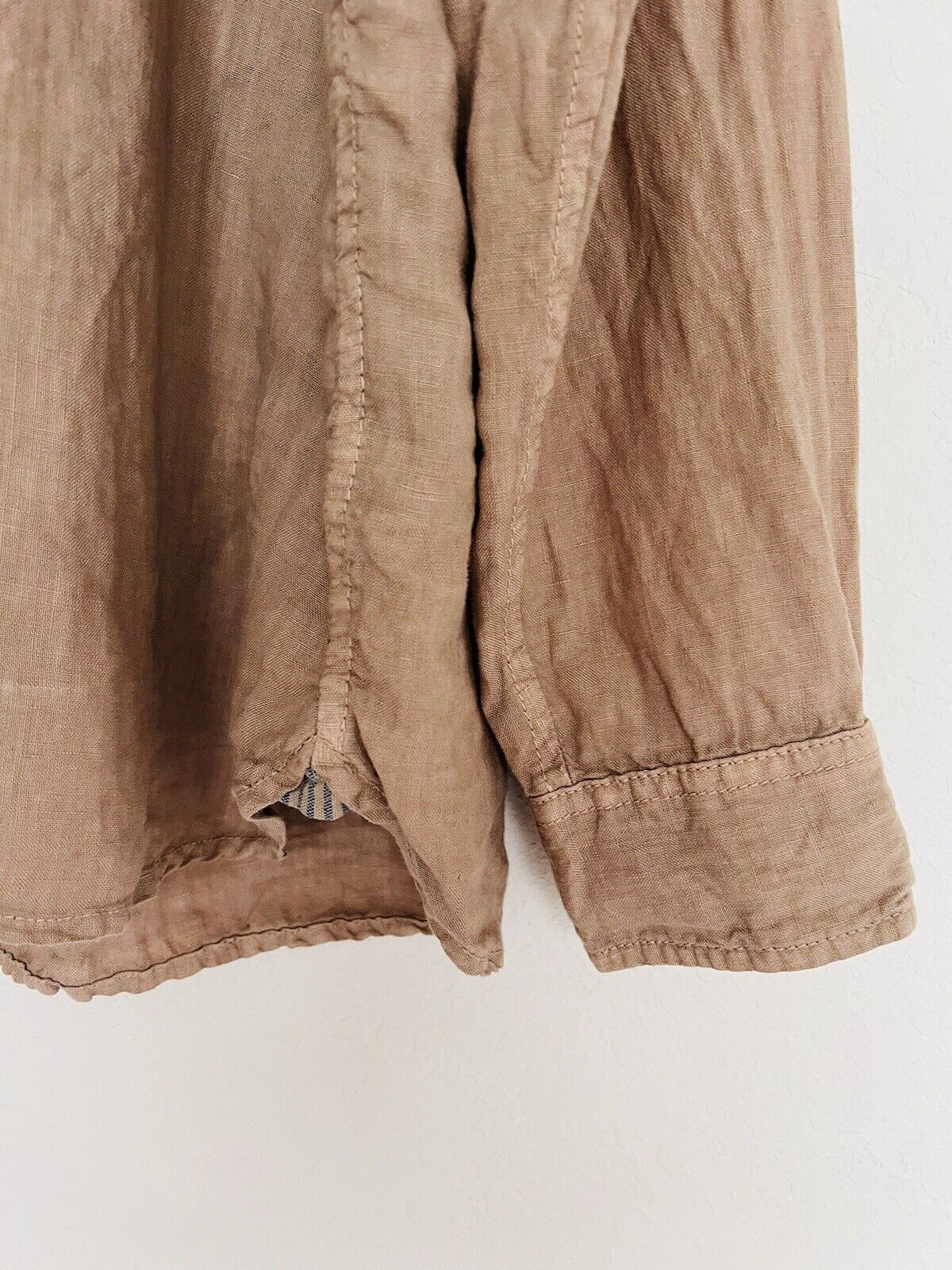 THE NEW IVY BRAND Mens Button Up Shirt Sz XL Beige 100% Linen Long Sleeve