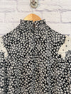 ANN TAYLOR Floral Smock Ruffle Blouse Sz P Small Ditsy Flower Workwear Career