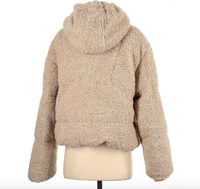 TOPSHOP Teddy Heavy Hooded Coat XS Cream Warm Sherpa Crop Outerwear