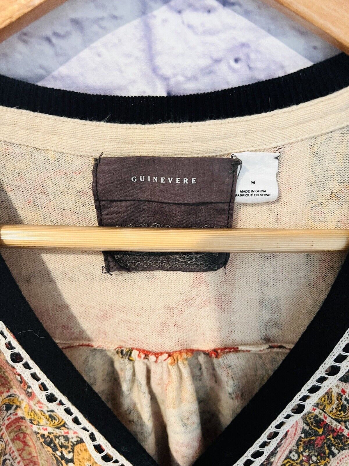 ANTHROPOLOGIE Guinevere Womens Cardigan Top Sz S Paisley Ribbon Detail Boho