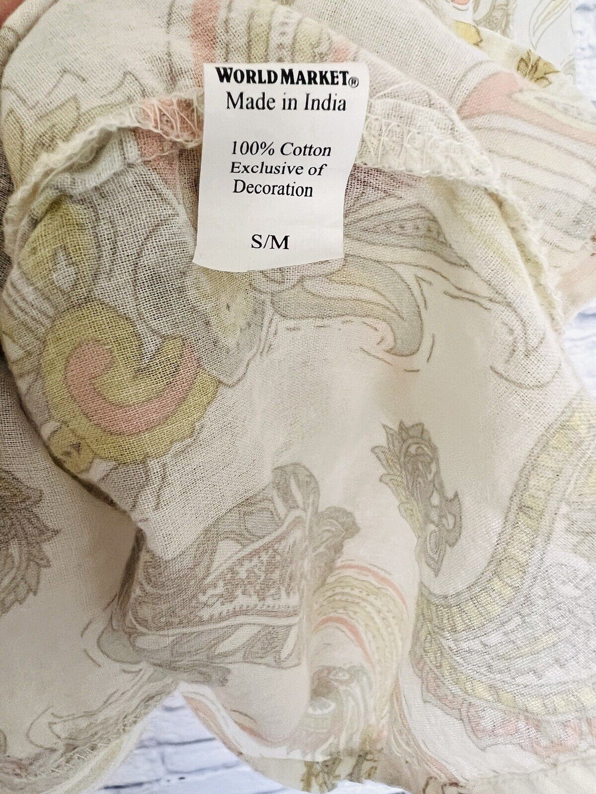 WORLD MARKET Paisley Top Sz S/M Embroidered Pastel Lightweight Boho Peasant