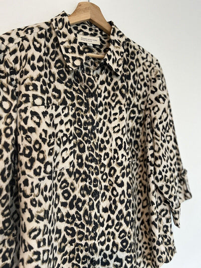 JONES NEW YORK Animal Leopard Print Linen Shirt Tunic Sz 1X Blouse Boho