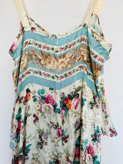 REFORMATION AMUR Silk Floral Slip Dress Sz 12 Asymmetrical Pleated Ruffle