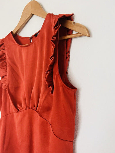 EXPRESS Ruffled Blouse Sz M Rust Color Cropped Zip Open Back