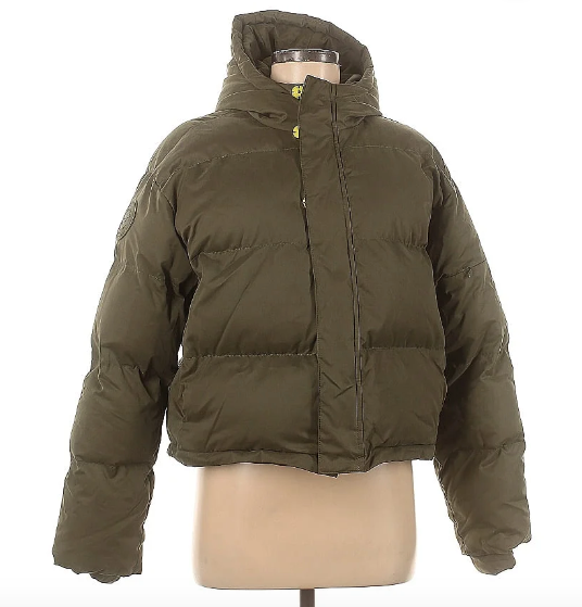 FABLETICS Crop Puffer Coat/Jacket Womens XS Olive Winter Snow Outerwear