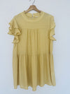 JODIFL Tiered Frilly Tunic Dress Sz 2X Mustard Color Ruffle Sleeves Collar Boho