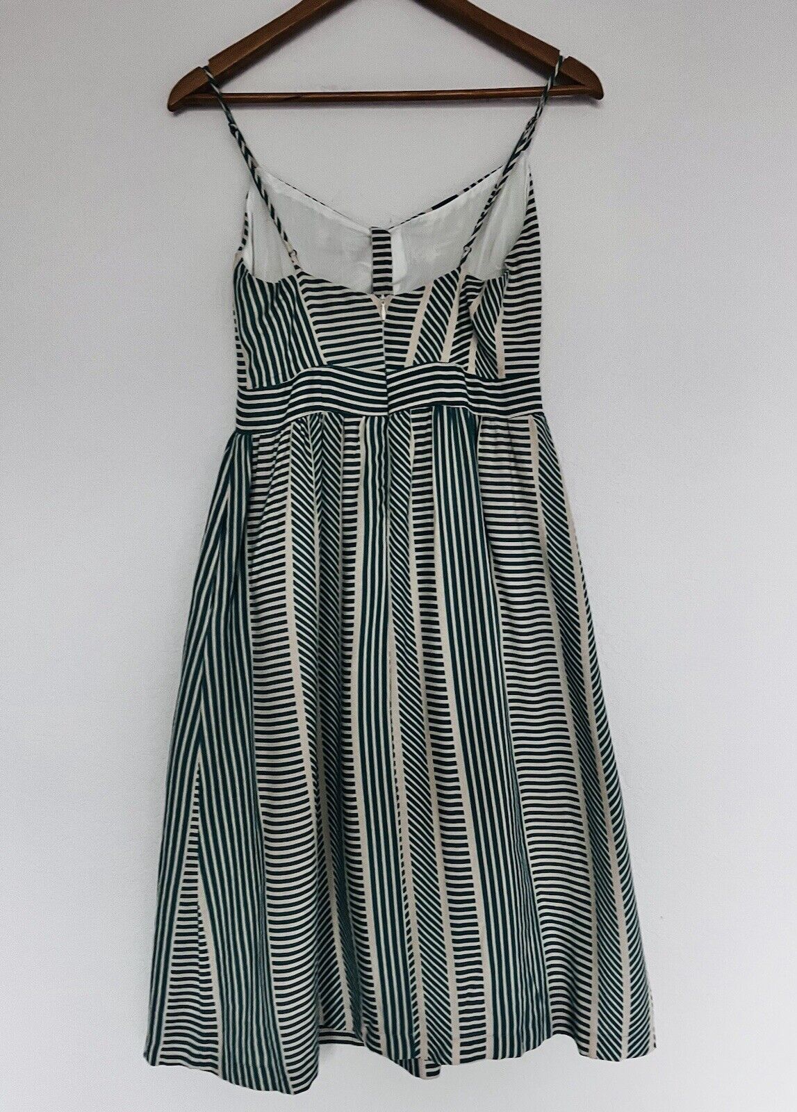 LUSH Womens Green Striped Dress Sz S Tie Front Midi Bow 100% Cotton