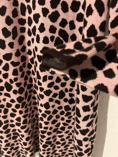 ANN TAYLOR Knit Sweater Dress Sz M Pink Brown Animal Print Long Sleeve Mock Neck