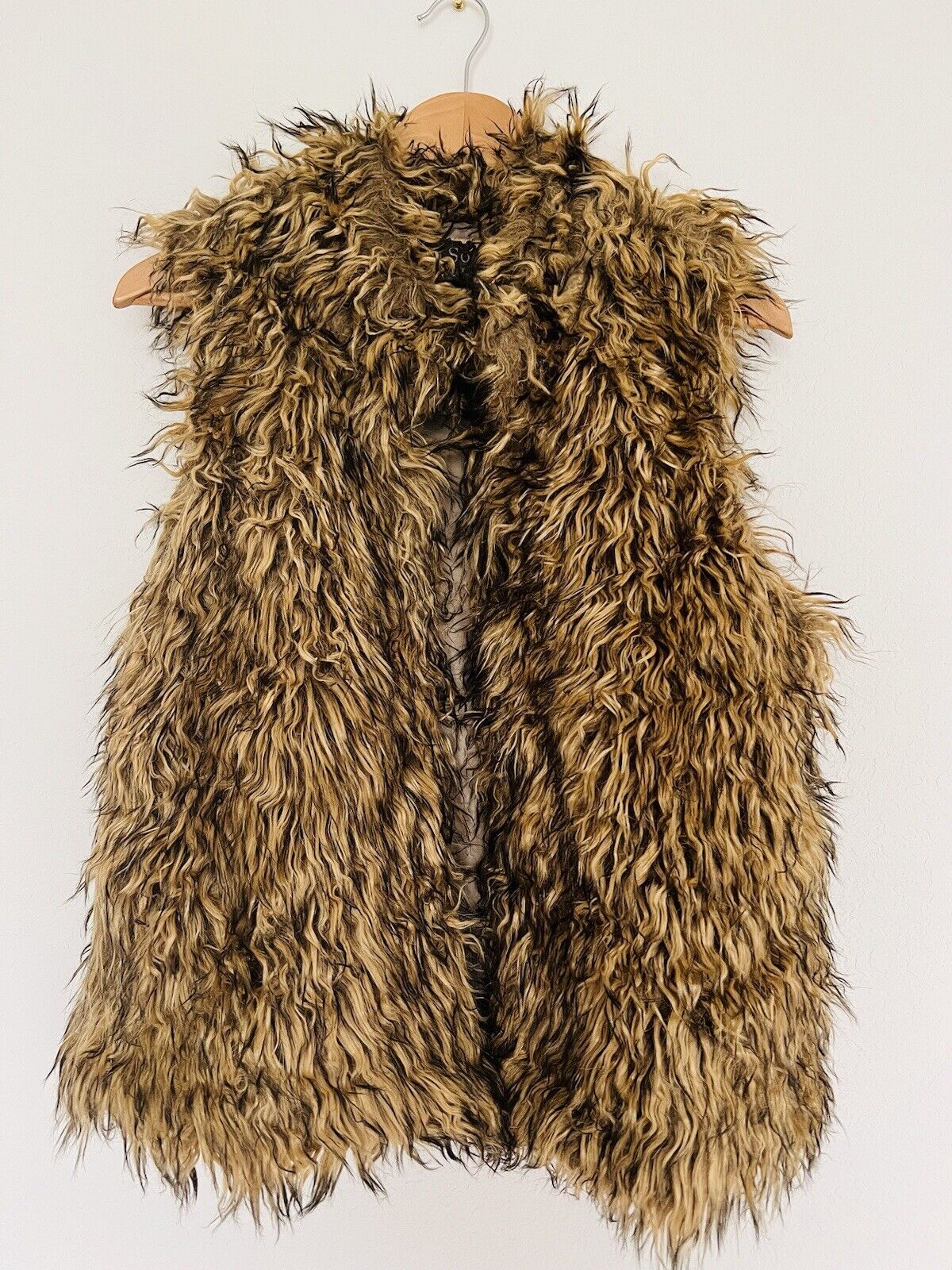 CI SONO Womans Faux Fur Vest Sz XL Variegated Brown Pockets Y2K