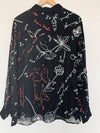 ALLSAINTS Kyra Embroidered Blouse Sz M Black Lightweight Sheer Button Down