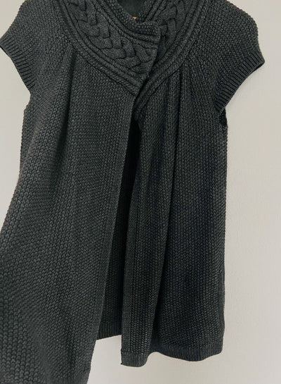ARMANI EXCHANGE Knitted Short Sleeve Cardigan Sz S Cable Knit Collar Open Front