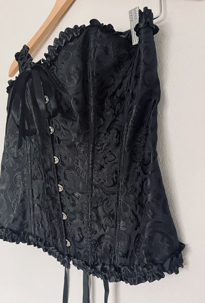 Sexy Black Corset Sz Castle-Core Renaissance Floral  Bustier