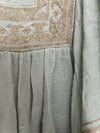 BLUE BIRD Embroidered Earthy Boho Blouse Sz S Flared Sleeves Tie Neck Flowy Top
